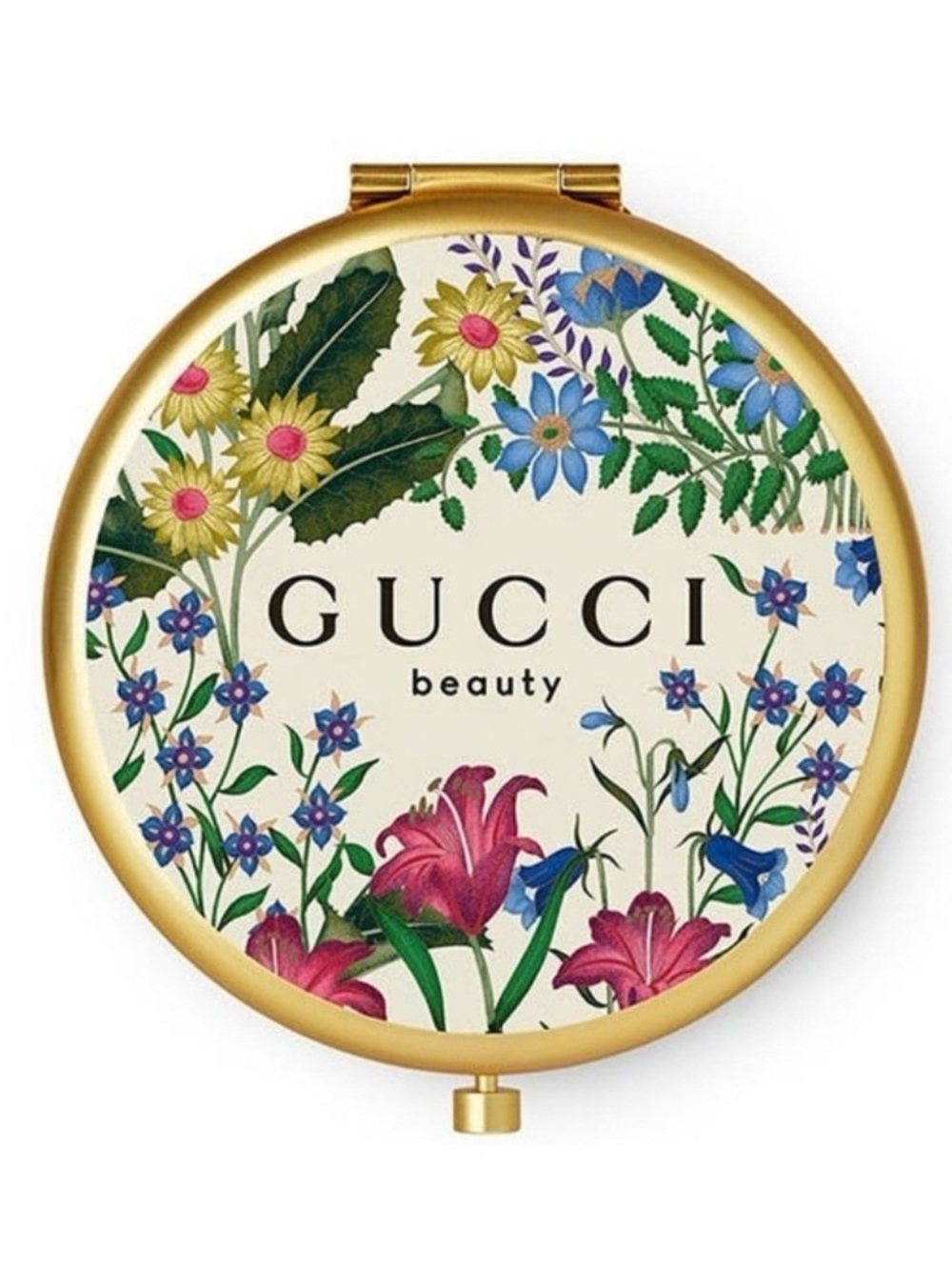 Gucci Beauty Floral Compact Mirror Gold Tone With Satin Pouch - New